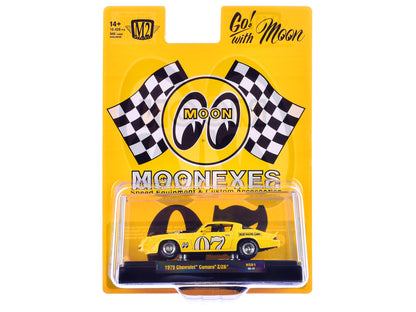 1979 Chevrolet Camaro Z/28 "MoonEyes" Yellow with Black Hood and Graphics Limited Edition to 10428 pieces Worldwide 1/64 Diecast Model Car