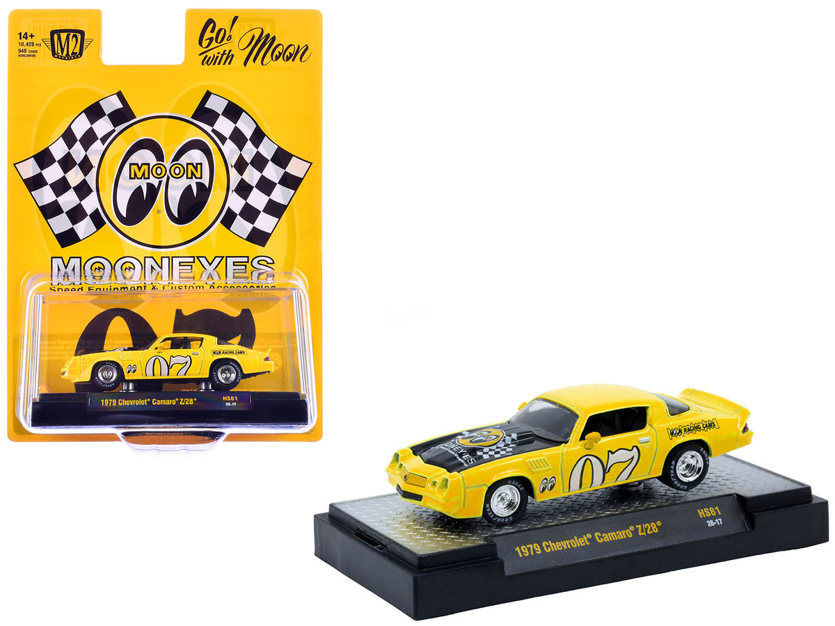 1979 Chevrolet Camaro Z/28 "MoonEyes" Yellow with Black Hood and Graphics Limited Edition to 10428 pieces Worldwide 1/64 Diecast Model Car