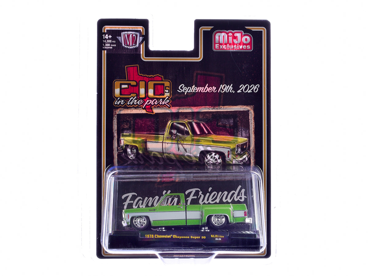 1978 Chevrolet Cheyenne Super 30 Pickup Truck Green Metallic with White Side Stripes "C10s in the Park" (2026) Limited Edition to 14300 pieces Worldwide 1/64 Diecast Model Car
