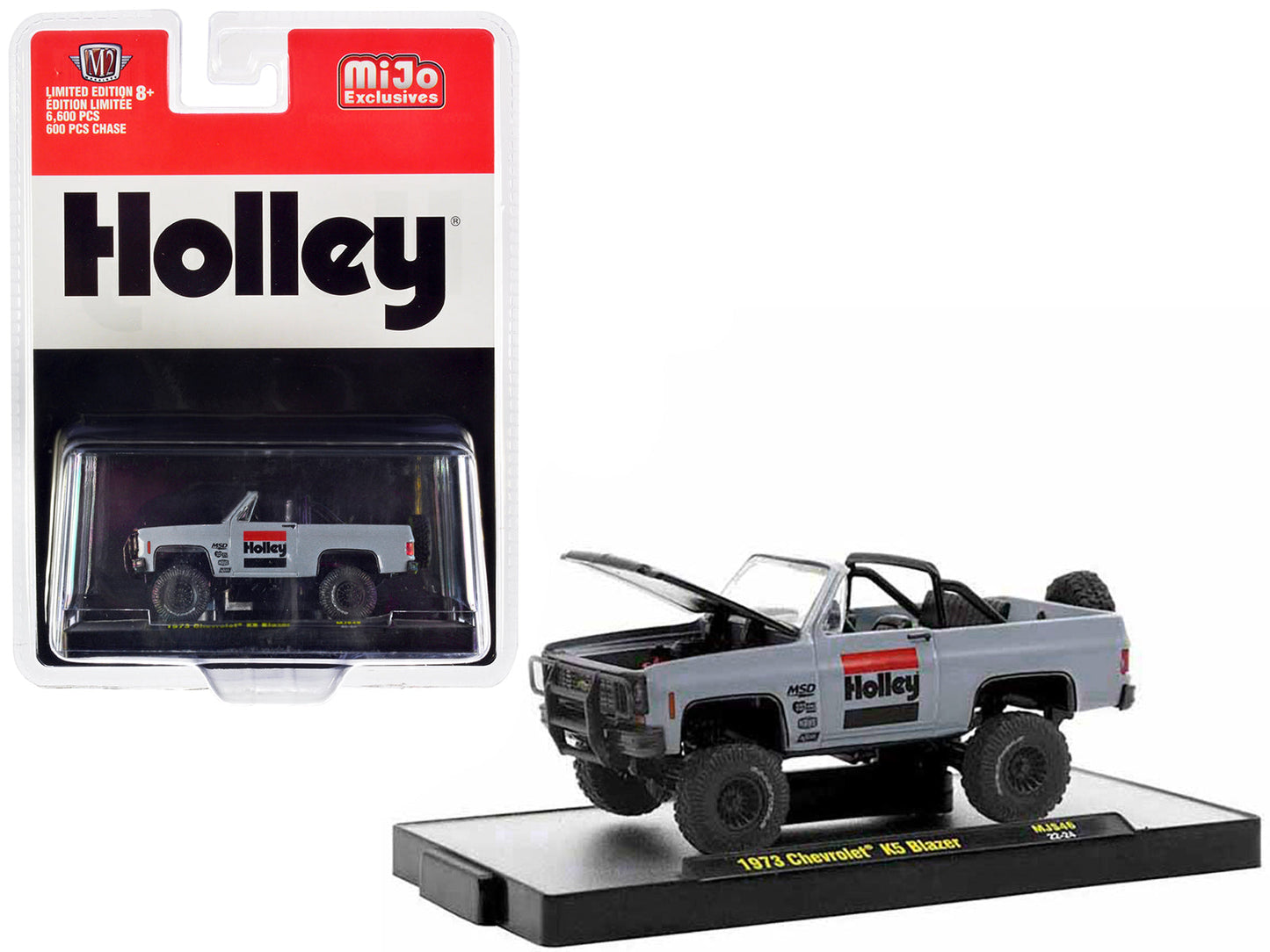 1973 Chevrolet K5 Blazer Open Top "Holley" Gray with Black Hood Limited Edition to 6600 pieces Worldwide 1/64 Diecast Model Car