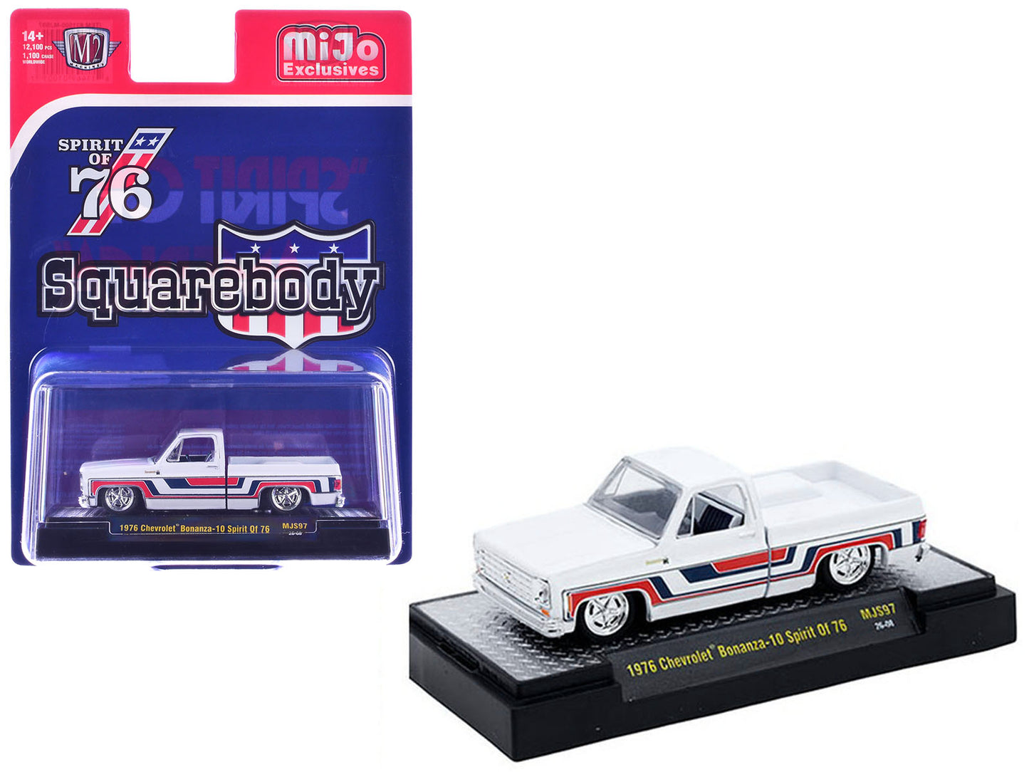 1976 Chevrolet Silverado Bonanza-10 Pickup Truck "Spirit of '76" White with Blue and Red Graphics Limited Edition to 12100 pieces Worldwide 1/64 Diecast Model Car