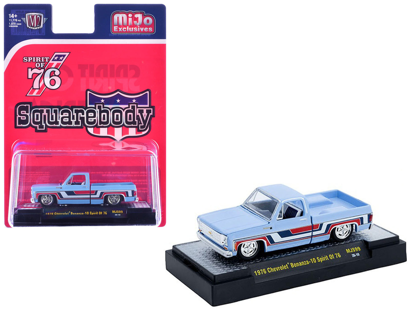 1976 Chevrolet Silverado Bonanza-10 Pickup Truck "Spirit of '76" Light Blue with Red White and Blue Graphics Limited Edition to 11770 pieces Worldwide 1/64 Diecast Model Car