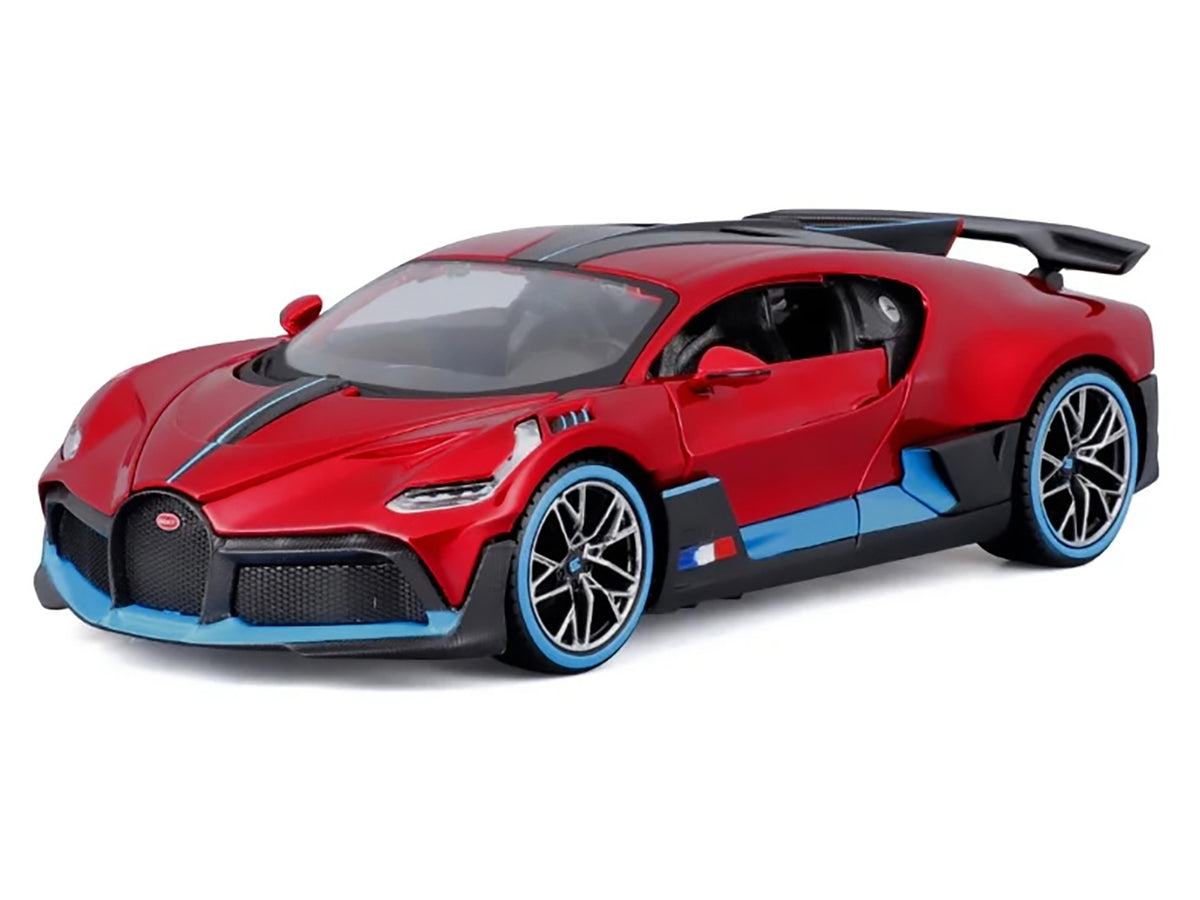 Bugatti Divo Red Metallic with Carbon and Blue Accents "Special Edition" 1/24 Diecast Model Car