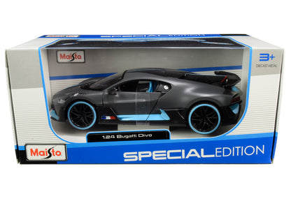 Bugatti Divo Satin Charcoal Gray with Carbon and Blue Accents "Special Edition" 1/24 Diecast Model Car