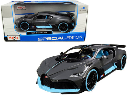Bugatti Divo Satin Charcoal Gray with Carbon and Blue Accents "Special Edition" 1/24 Diecast Model Car