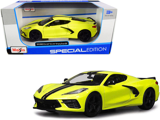 2020 Chevrolet Corvette Stingray Z51 Coupe Yellow with Black Stripes 1/24 Diecast Model Car
