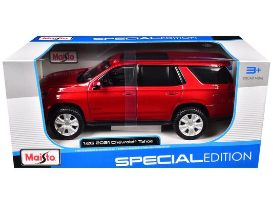 2021 Chevrolet Tahoe Red Metallic with Sunroof 1/24 Diecast Model Car