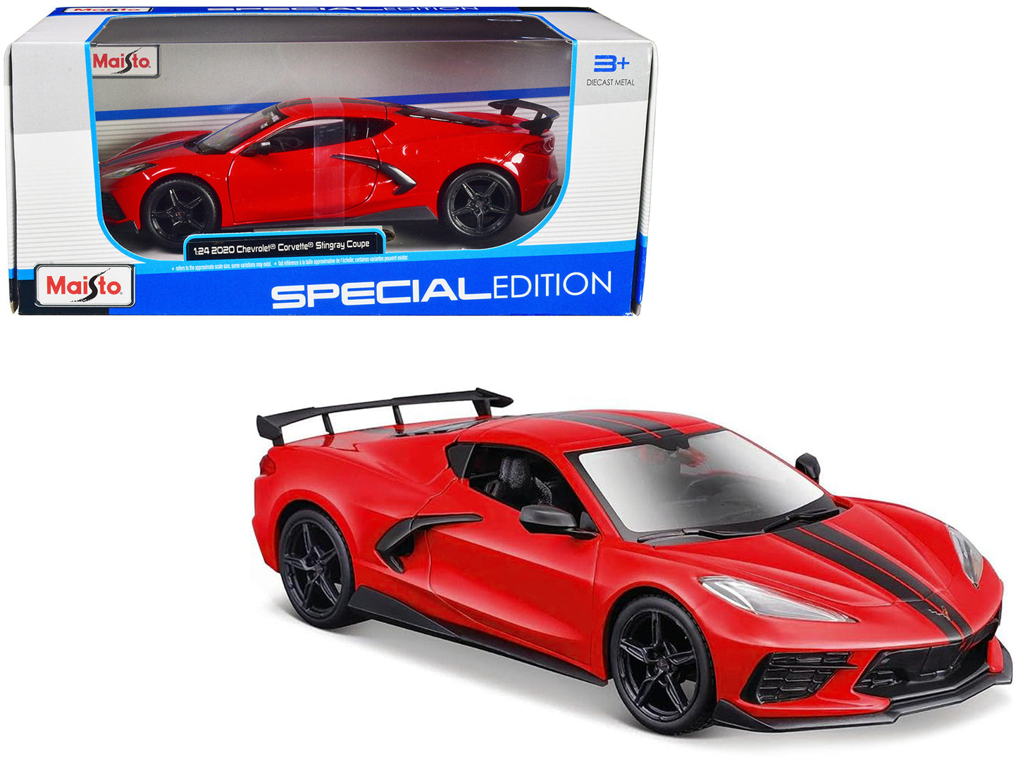 2020 Chevrolet Corvette Stingray Coupe Red with Black Stripes "Special Edition" Series 1/24 Diecast Model Car