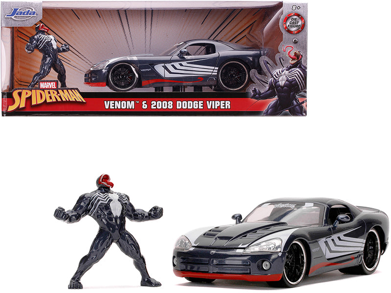 2008 Dodge Viper SRT10 Dark Gray with Venom Diecast Figurine "Spider-Man" "Marvel" Series 1/24 Diecast Model Car