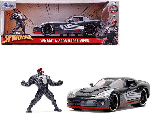 2008 Dodge Viper SRT10 Dark Gray with Venom Diecast Figurine "Spider-Man" "Marvel" Series 1/24 Diecast Model Car