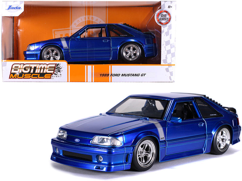 1989 Ford Mustang GT 5.0 Candy Blue with Silver Stripes "Bigtime Muscle" 1/24 Diecast Model Car