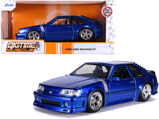 1989 Ford Mustang GT 5.0 Candy Blue with Silver Stripes "Bigtime Muscle" 1/24 Diecast Model Car