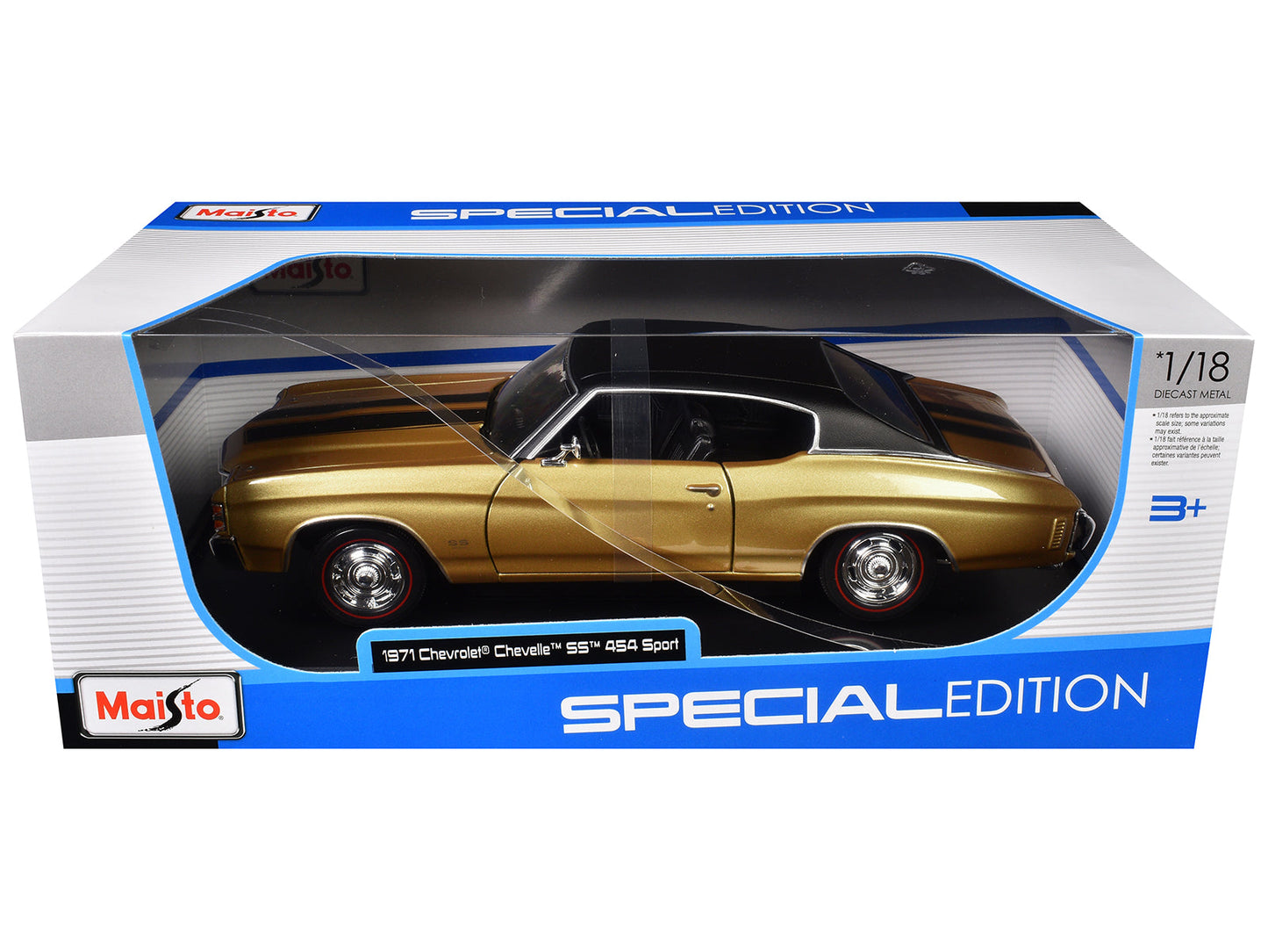 1971 Chevrolet Chevelle SS 454 Sport Gold Metallic with Black Top and Black Stripes "Special Edition" 1/18 Diecast Model Car