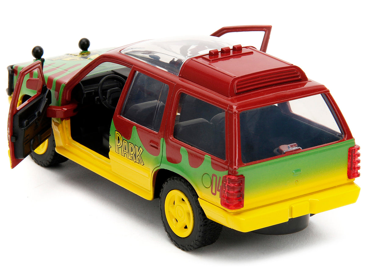 Ford Explorer Red and Yellow with Green Graphics "Jurassic Park" (1993) Movie 30th Anniversary "Hollywood Rides" Series 1/32 Diecast Model Car