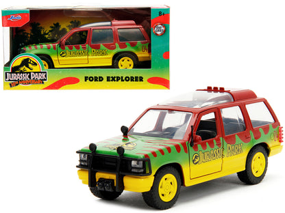 Ford Explorer Red and Yellow with Green Graphics "Jurassic Park" (1993) Movie 30th Anniversary "Hollywood Rides" Series 1/32 Diecast Model Car