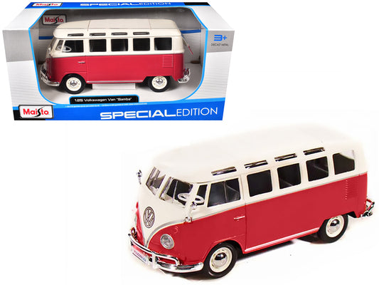Volkswagen Van Samba Bus Red and White 1/25 Diecast Model