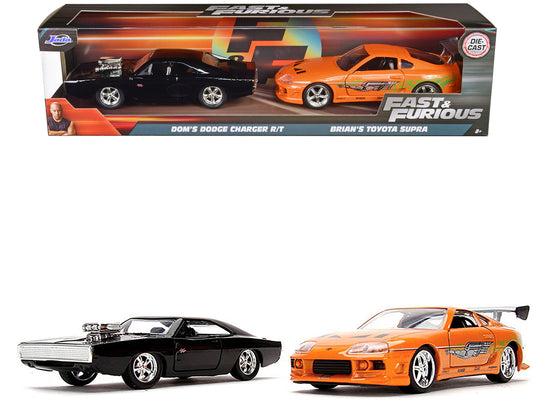 Dom's Dodge Charger R/T Black and Brian's Toyota Supra Orange Set of 2 pieces "Fast & Furious" Series 1/32 Diecast Model Cars