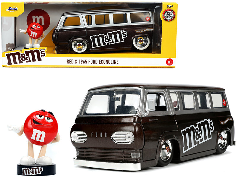 1965 Ford Econoline Bus Brown Metallic and Silver with Red M&M's Diecast Figurine "Hollywood Rides" Series 1/24 Diecast Model Car