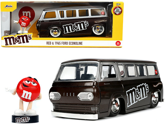 1965 Ford Econoline Bus Brown Metallic and Silver with Red M&M's Diecast Figurine "Hollywood Rides" Series 1/24 Diecast Model Car