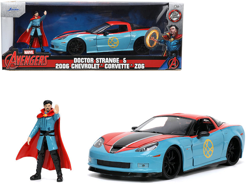 2006 Chevrolet Corvette Z06 Red and Blue with Doctor Strange Diecast Figurine "Avengers" "Marvel" Series "Hollywood Rides" 1/24 Diecast Model Car