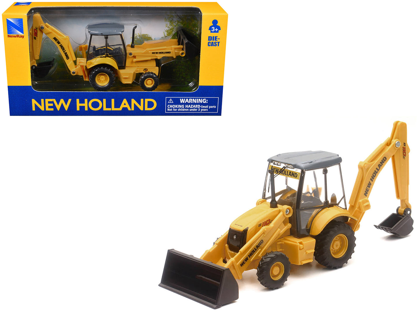 New Holland B110C Backhoe Loader Yellow Diecast Model