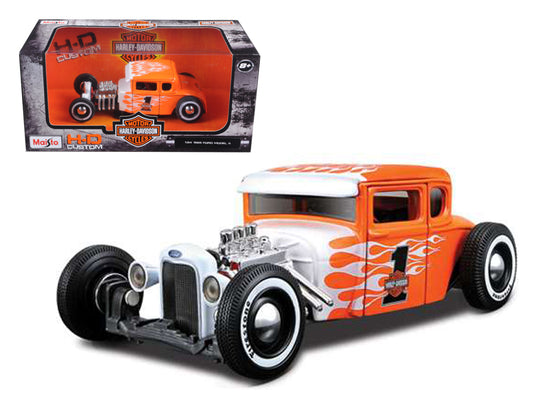 1929 Ford Model A #1 "Harley Davidson" Orange with White Flames 1/24 Diecast Model Car