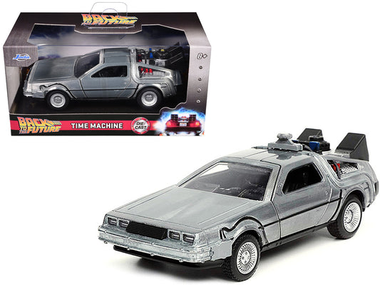 DeLorean DMC (Time Machine) Brushed Metal "Back to the Future Part I" (1985) Movie "Hollywood Rides" Series 1/32 Diecast Model Car