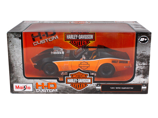 1970 Chevrolet Corvette Harley Davidson Black/Orange 1/24 Diecast Model Car