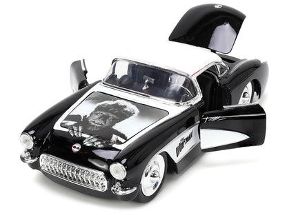 1957 Chevrolet Corvette Black with White Top and Wolfman Diecast Figure "Universal Monsters" "Hollywood Rides" Series 1/24 Diecast Model Car