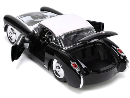 1957 Chevrolet Corvette Black with White Top and Wolfman Diecast Figure "Universal Monsters" "Hollywood Rides" Series 1/24 Diecast Model Car