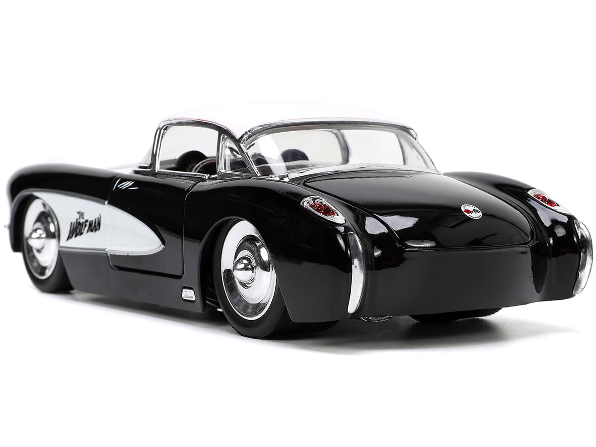 1957 Chevrolet Corvette Black with White Top and Wolfman Diecast Figure "Universal Monsters" "Hollywood Rides" Series 1/24 Diecast Model Car
