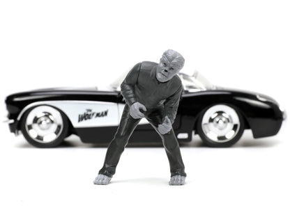 1957 Chevrolet Corvette Black with White Top and Wolfman Diecast Figure "Universal Monsters" "Hollywood Rides" Series 1/24 Diecast Model Car
