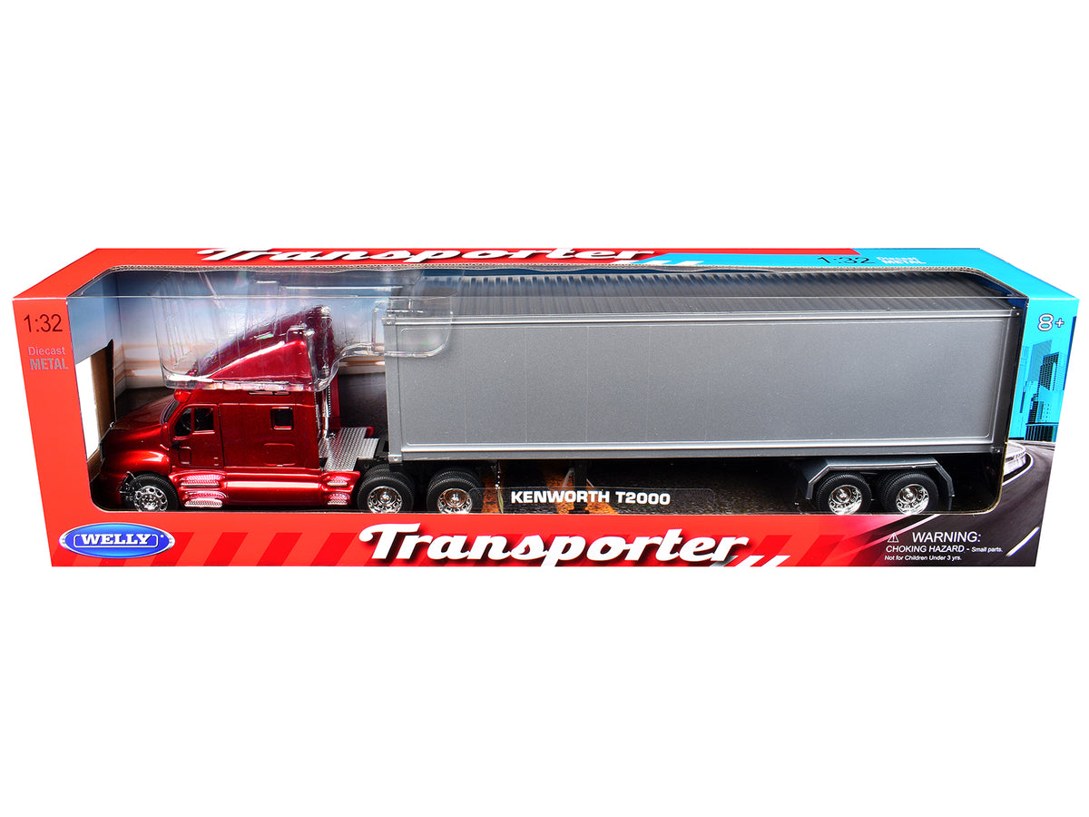 Kenworth T2000 Truck Red Metallic with Gray Container "Transporter" Series 1/32 Diecast Model