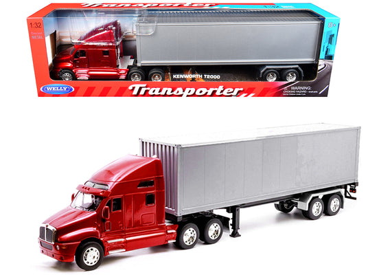 Kenworth T2000 Truck Red Metallic with Gray Container "Transporter" Series 1/32 Diecast Model