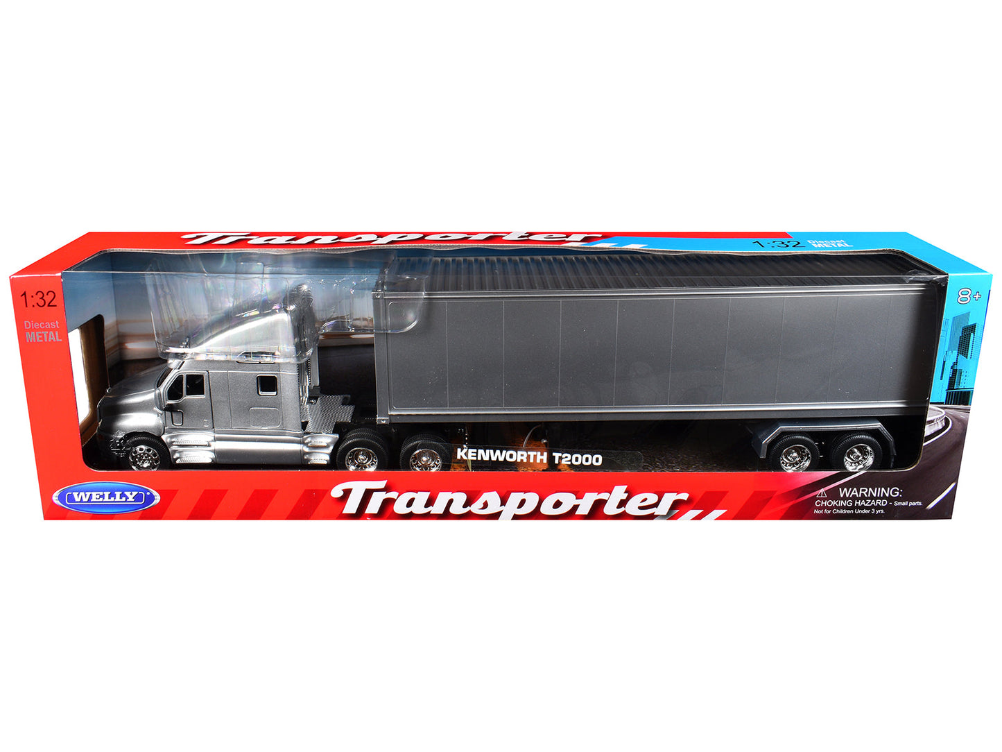 Kenworth T2000 Truck Silver Metallic with Gray Container "Transporter" Series 1/32 Diecast Model