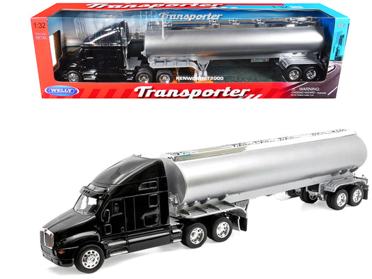 Kenworth T2000 Truck Black with Silver Tanker Trailer "Transporter" Series 1/32 Diecast Model