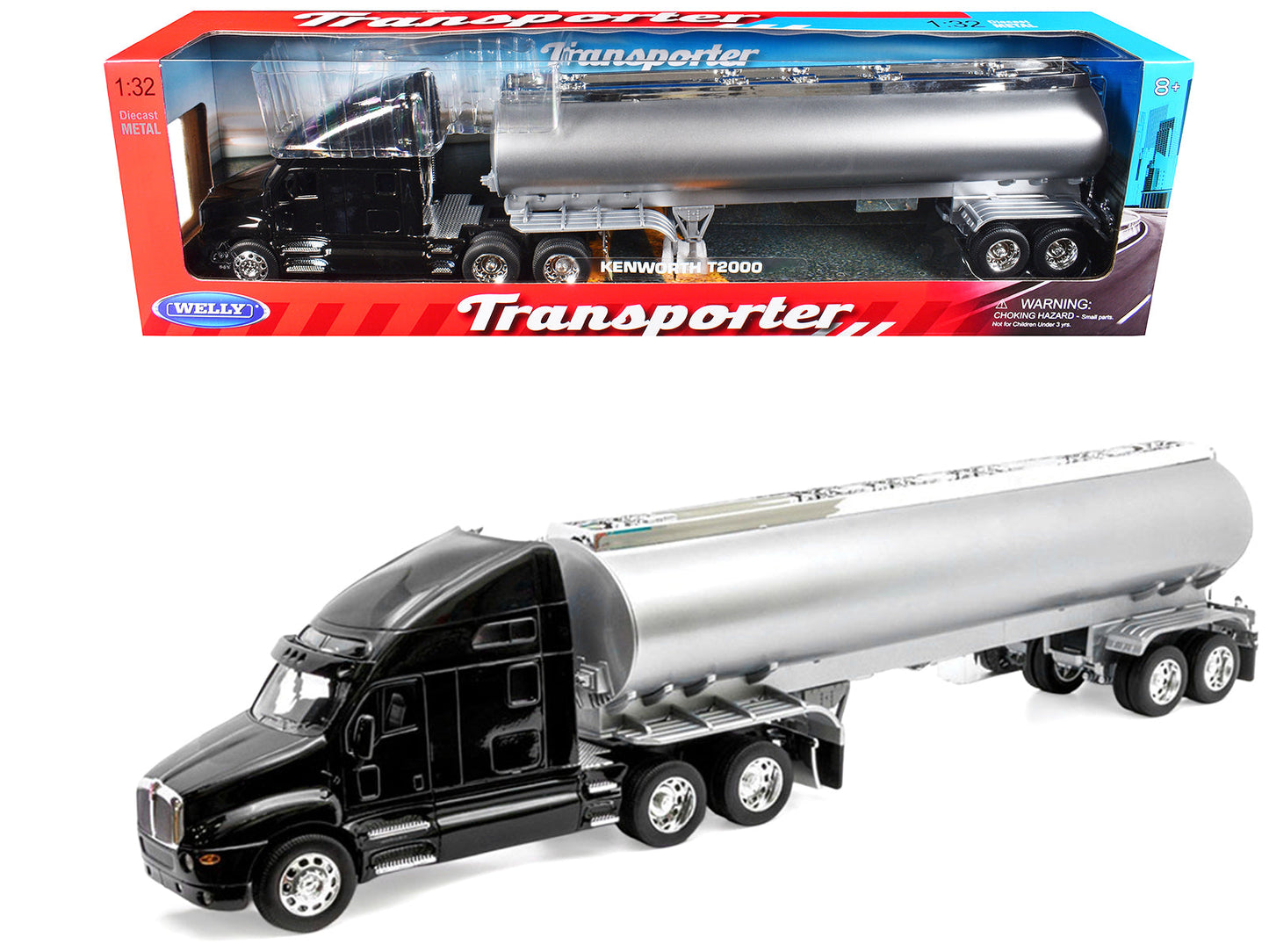 Kenworth T2000 Truck Black with Silver Tanker Trailer "Transporter" Series 1/32 Diecast Model