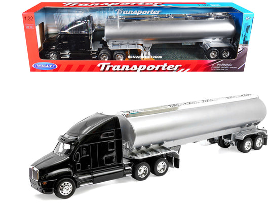 Kenworth T2000 Truck Black with Silver Tanker Trailer "Transporter" Series 1/32 Diecast Model