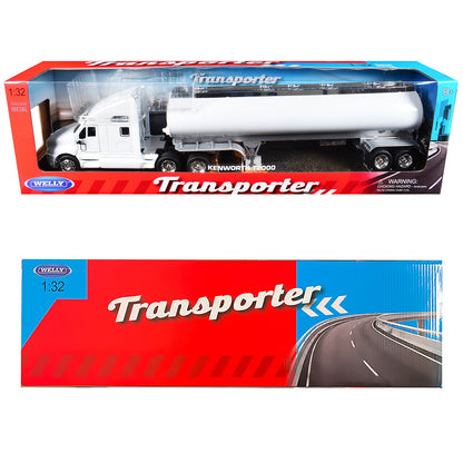 Kenworth T2000 Truck White with White Tanker Trailer "Transporter" Series 1/32 Diecast Model