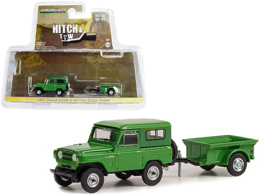 1972 Nissan Patrol Green with 1/4 Ton Cargo Trailer "Hitch & Tow" Series 25 1/64 Diecast Model Car