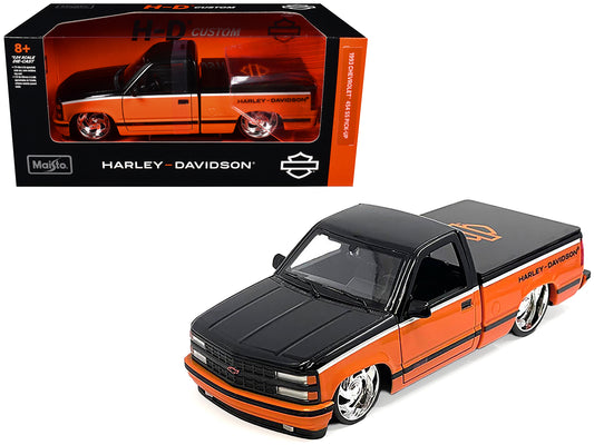 1993 Chevrolet 454 SS Pickup Truck "Harley Davidson" Black and Orange "H-D Custom" Series 1/24 Diecast Model Car