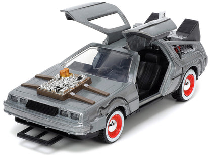 DeLorean DMC (Time Machine) Brushed Metal "Back to the Future Part III" (1990) Movie "Hollywood Rides" Series 1/32 Diecast Model Car
