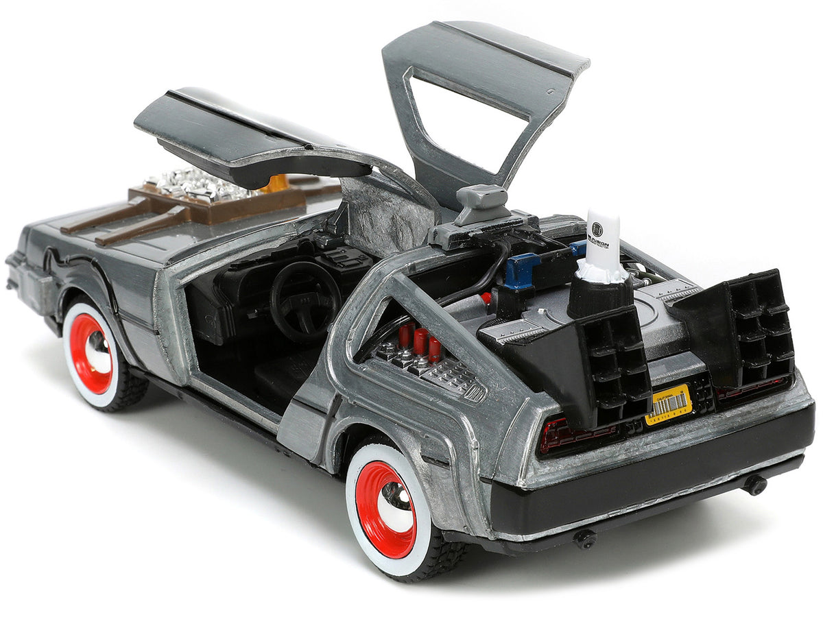 DeLorean DMC (Time Machine) Brushed Metal "Back to the Future Part III" (1990) Movie "Hollywood Rides" Series 1/32 Diecast Model Car