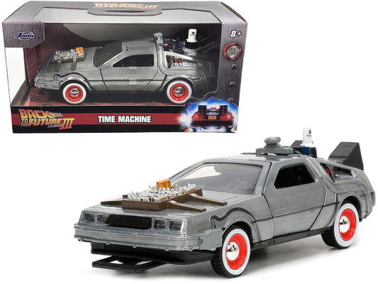 DeLorean DMC (Time Machine) Brushed Metal "Back to the Future Part III" (1990) Movie "Hollywood Rides" Series 1/32 Diecast Model Car