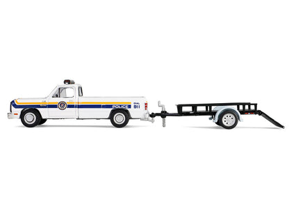1990 Dodge Ram D250 Pickup Truck "Philadelphia PA Police Department" White with Stripes and Utility Trailer "Hot Pursuit Hitch & Tow" Series 1 1/64 Diecast Model Cars