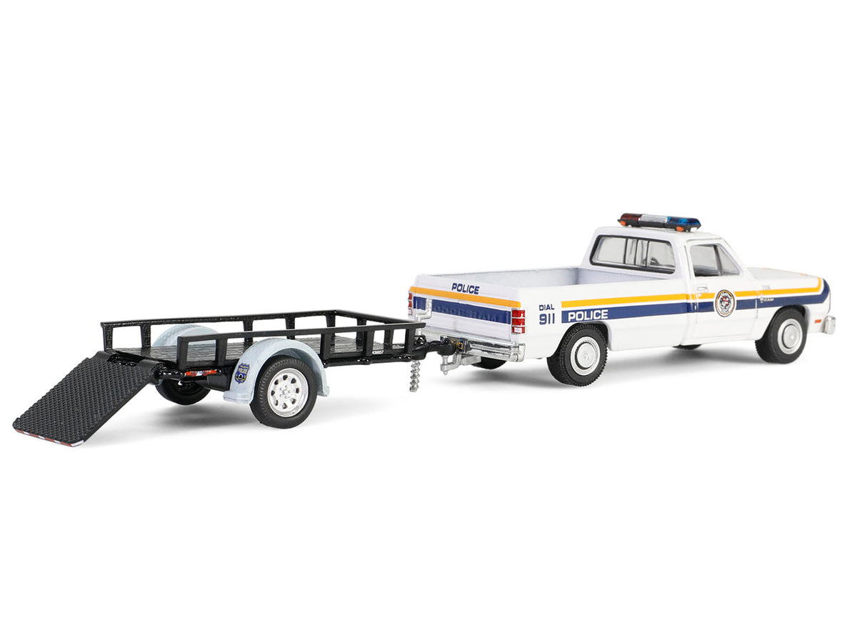 1990 Dodge Ram D250 Pickup Truck "Philadelphia PA Police Department" White with Stripes and Utility Trailer "Hot Pursuit Hitch & Tow" Series 1 1/64 Diecast Model Cars