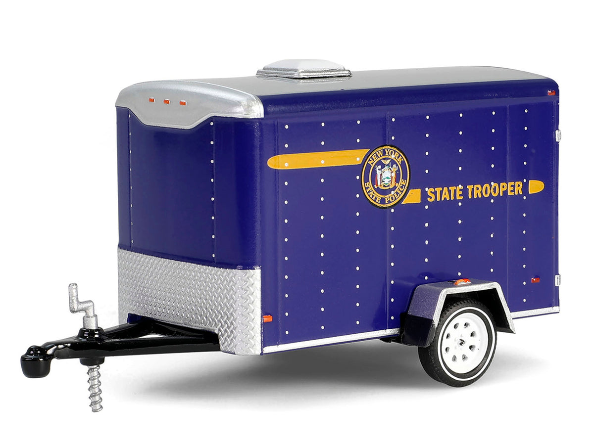 2001 Jeep Cherokee "New York State Police" Blue with Yellow Stripes and Small Cargo Trailer "Hot Pursuit Hitch & Tow" Series 1 1/64 Diecast Model Cars