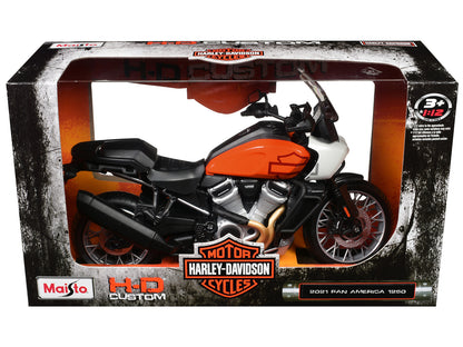 2021 Harley Davidson Pan America 1250 Motorcycle Orange and Black "H-D Custom" 1/12 Diecast Model