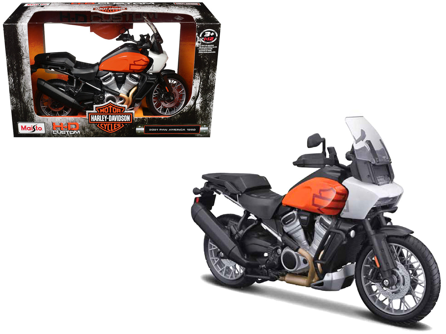 2021 Harley Davidson Pan America 1250 Motorcycle Orange and Black "H-D Custom" 1/12 Diecast Model