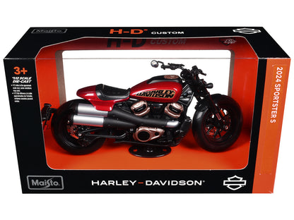 2024 Harley Davidson Sportster S Motorcycle Red Metallic and Black "H-D Custom" Series 1/12 Diecast Model Car